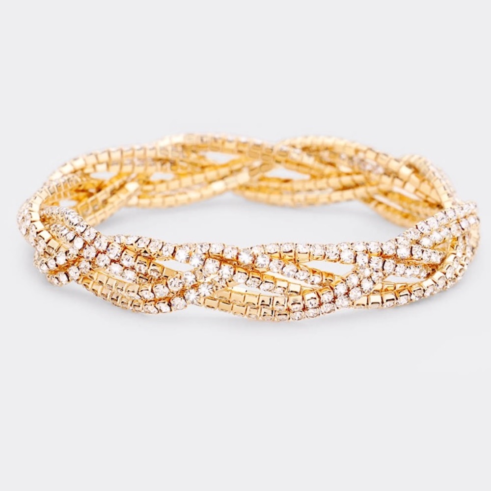 Rhinestone Twist Stretch Bracelet- Gold
